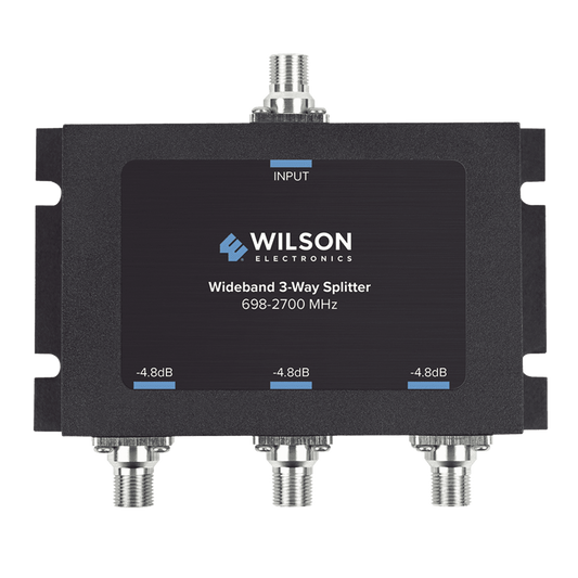Divisor de potencia de 3 vías para la distribución de señal a tres antenas de servicio | 4.8 dB de pérdida por puerto | Conectores F hembra