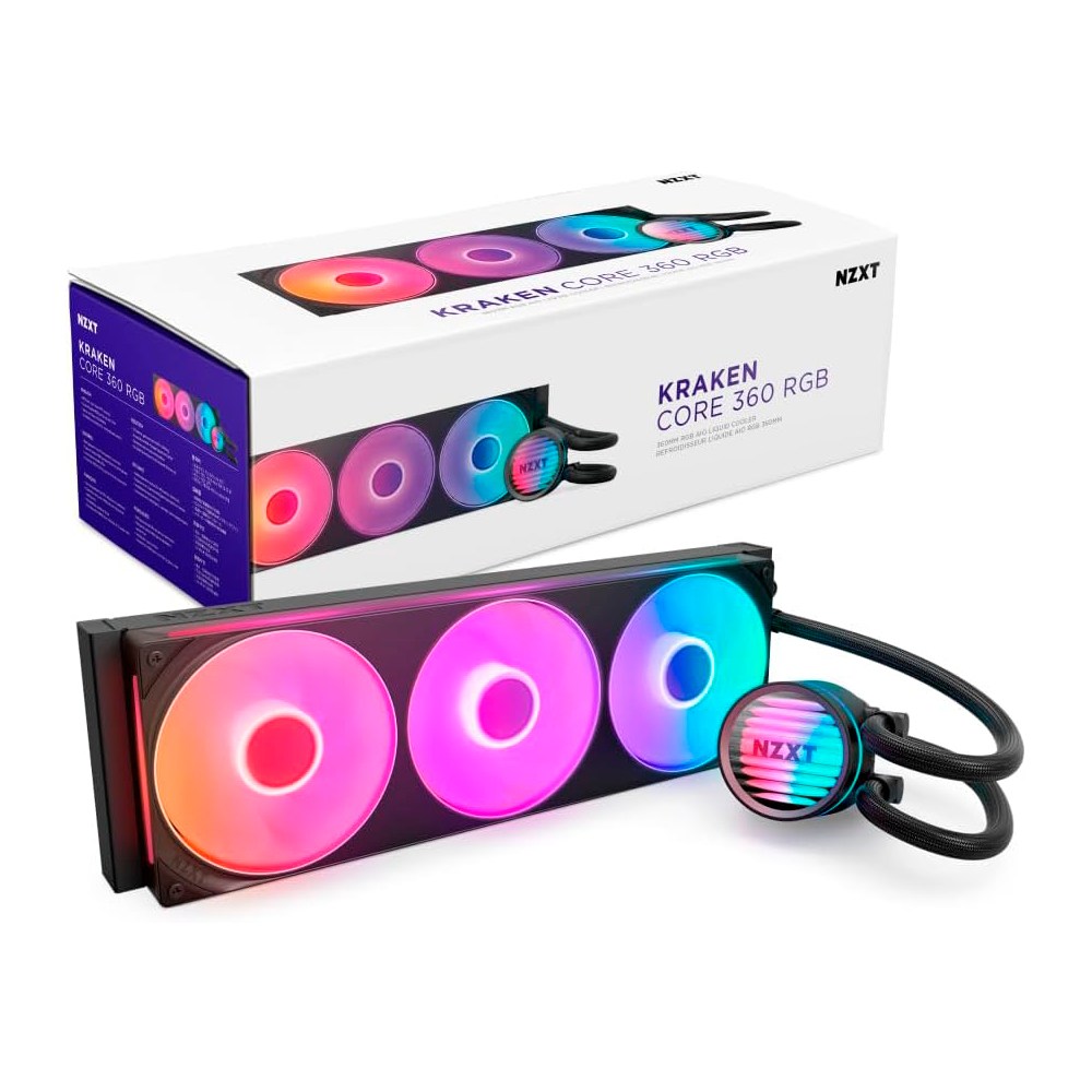 Disipador De Enfriamiento Liquido Nzxt Kraken Core 360mm Aio Rgb Cap Rgb Core Fan Black