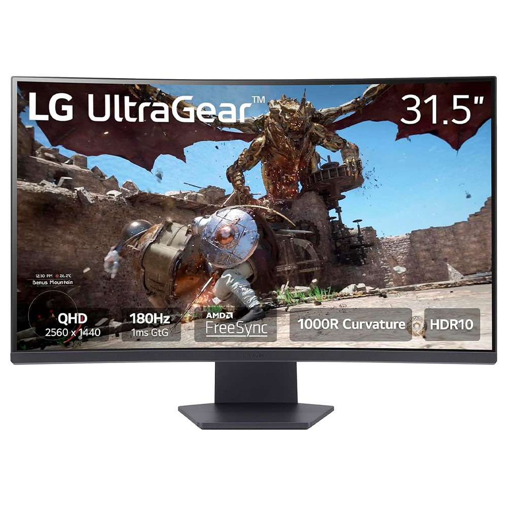 Monitor Lg Ultragear 32gs60qc Gamer Curvo Qhd 31.5,panel Va, 2560x1440, 180hz, Tr 1ms, Curvatura 1000r, Hdr10, Amd Freesync, Aspecto 16:09, Contraste 3000:1, Displayport, Hdmi, Montaje 100x100