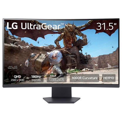Monitor Lg Ultragear 32gs60qc Gamer Curvo Qhd 31.5,panel Va, 2560x1440, 180hz, Tr 1ms, Curvatura 1000r, Hdr10, Amd Freesync, Aspecto 16:09, Contraste 3000:1, Displayport, Hdmi, Montaje 100x100