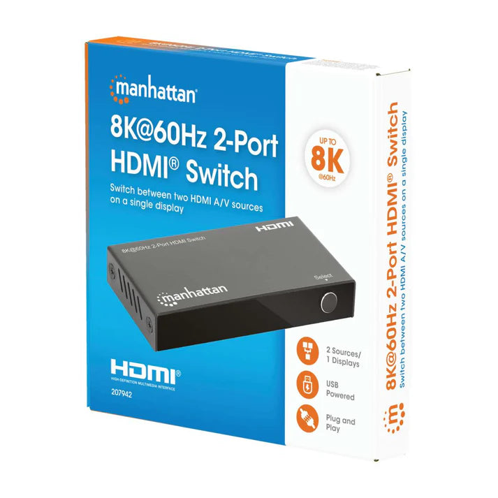 Switch Hdmi,manhattan,207942, 8k@60hz, 2 Entradas : 1 Salidas