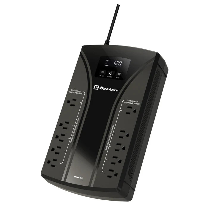 No Break Koblenz 9022 Usb/r 900 Va / 450 W Sustituto 9011 10 Contactos 5 Respaldados, 5 Con Supresion De Picos Hasta 76 Min Con Una Aio, Pantalla Lcd, 3 AÑos De Garanta En Equipo Y 2 En Bateria
