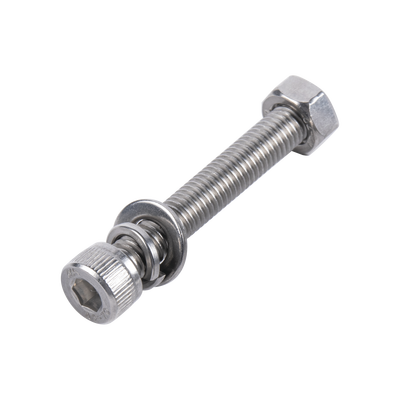 1 Tornillo Allen Milimétrico de Acero Inoxidable  M8-1.25 x 16 / Con 1 Tuerca, 1 Arandela de Presión y 1 Plana / Para Montajes de Módulos Foto Voltaicos.