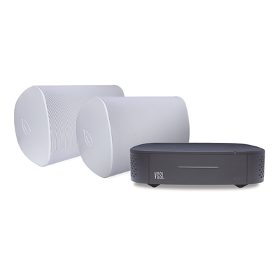 Kit Amplificador Vssl A1x | 2 Bocinas Para Montaje Superficial De 6in De Truaudio Modelo Op6wt | Color Blanco Ip66