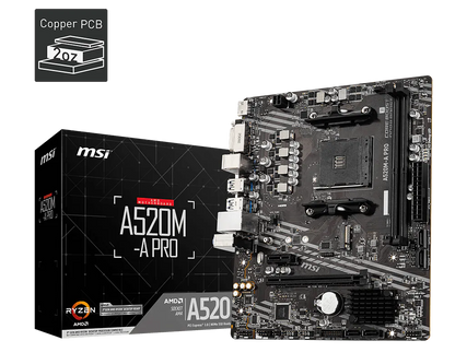 Mb Msi A520 Amd S-am4 3a Gen/2xddr4 3200/hdmi/dvi/4xusb 3.2/m.2/micro Atx/gama Basica