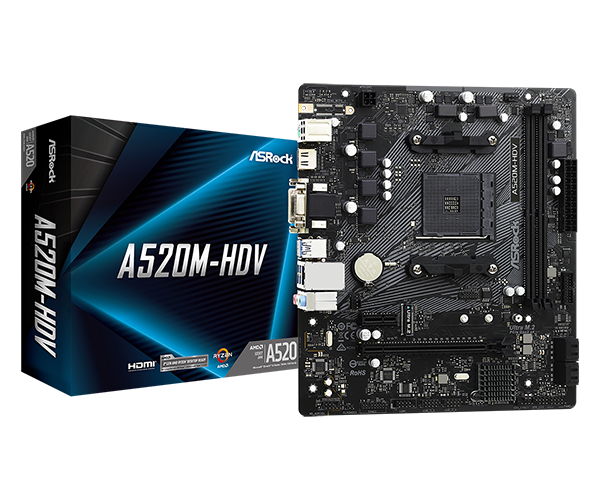 Mb Asrock A520m Amd Am4 / Ddr4 4733 / 1 X Pcie 3.0 X16 / D-sub / Dvi-d / Hdmi / 6 X Usb 3.2 / Gama Baja
