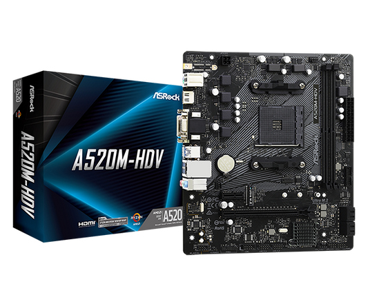 Mb Asrock A520m Amd Am4 / Ddr4 4733 / 1 X Pcie 3.0 X16 / D-sub / Dvi-d / Hdmi / 6 X Usb 3.2 / Gama Baja
