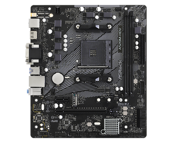 Mb Asrock A520m Amd Am4 / Ddr4 4733 / 1 X Pcie 3.0 X16 / D-sub / Dvi-d / Hdmi / 6 X Usb 3.2 / Gama Baja
