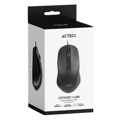 Mouse Acteck Optimize Ma210 / Alambrico / Usb / Optico / 1200 Dpi / 2 Botones Scroll / Win - Linux / Negro / Ac-928830