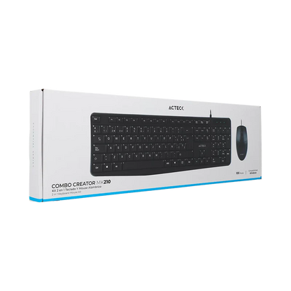 Kit Acteck Creator Mk210 / Teclado Y Mouse / Alambrico Usb / 105 Teclas / EspaÑol / Windows / Optico / 2 Botones + Scroll / 1000 Dpi / Negro / Ac-928984