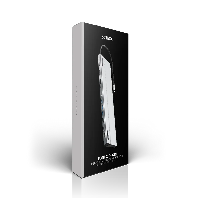 Docking Station Hub Acteck Port X Dh690 / Usb C / 14 Puertos / 5x Usb A - 2x Usb C - Hdmi - Vga - Rj45 - 3.5 Mm - Sd - Micro Sd / Negro / Ac-932950