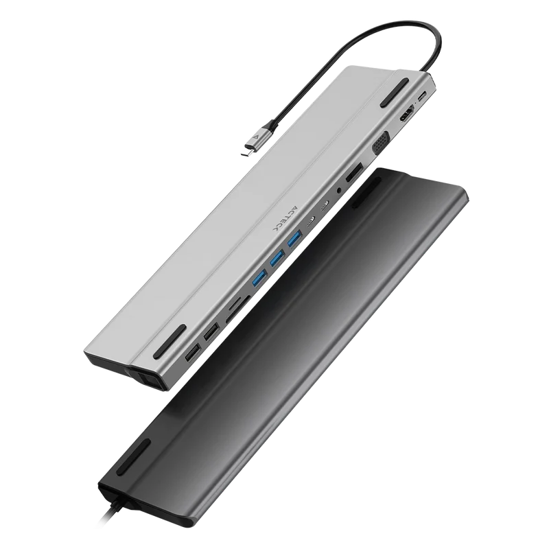 Docking Station Hub Acteck Port X Dh690 / Usb C / 14 Puertos / 5x Usb A - 2x Usb C - Hdmi - Vga - Rj45 - 3.5 Mm - Sd - Micro Sd / Negro / Ac-932950