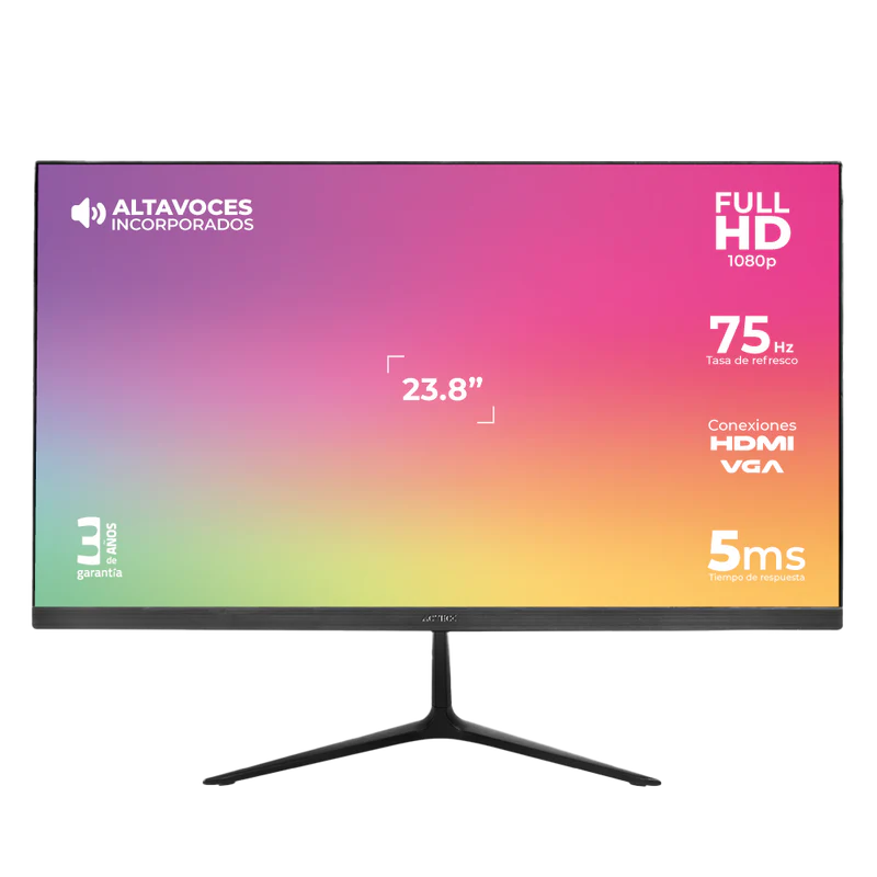 Monitor Acteck Captive Vivid Sp240 / 23.8 Pul / Plano / Full Hd / 75 Hz / Bocinas Integradas / 5 Ms / Ips / Hdmi + Vga + Dc / Soporte Vesa 75 / 3 AÑos De Garantia / Negro / Ac-933841