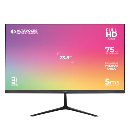 Monitor Acteck Captive Vivid Sp240 / 23.8 Pul / Plano / Full Hd / 75 Hz / Bocinas Integradas / 5 Ms / Ips / Hdmi + Vga + Dc / Soporte Vesa 75 / 3 AÑos De Garantia / Negro / Ac-933841