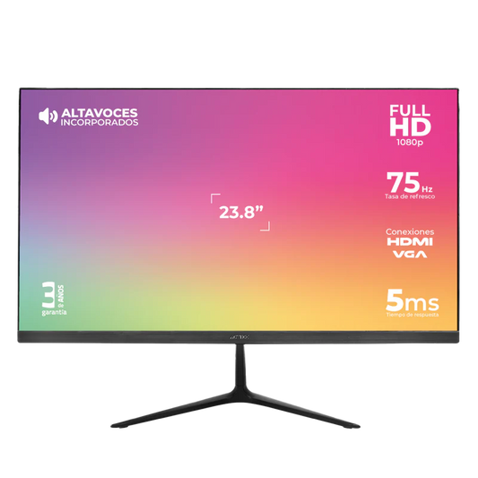 Monitor Acteck Captive Vivid Sp240 / 23.8 Pul / Plano / Full Hd / 75 Hz / Bocinas Integradas / 5 Ms / Ips / Hdmi + Vga + Dc / Soporte Vesa 75 / 3 AÑos De Garantia / Negro / Ac-933841