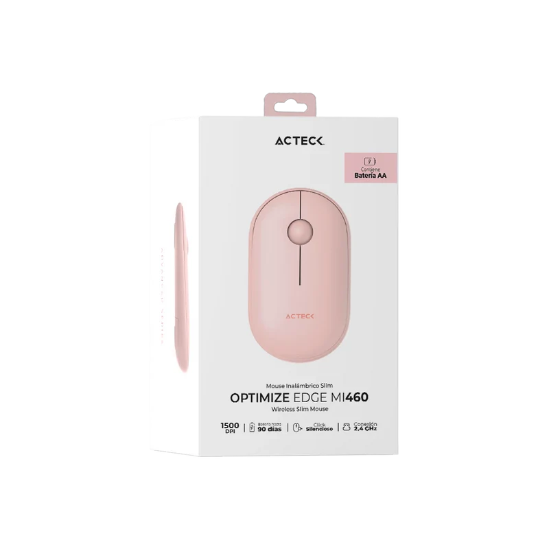 Mouse Acteck Optimize Edge Mi460 / Inalambrico / Receptor Usb / Laser / Click Silencioso / 1500 Dpi / Rosa / Ac-934107