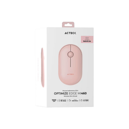 Mouse Acteck Optimize Edge Mi460 / Inalambrico / Receptor Usb / Laser / Click Silencioso / 1500 Dpi / Rosa / Ac-934107