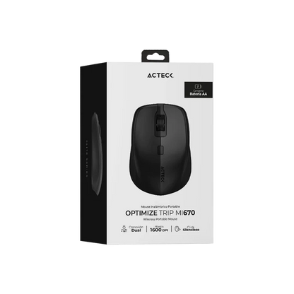 Mouse Acteck Optimize Trip Mi670 / Inalambrico / Dual / Receptor Usb - Bluetooth / Laser / 1600 Dpi / Negro / Ac-934121