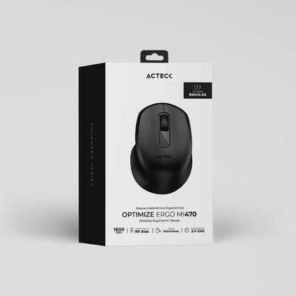 Mouse Acteck Optimize Ergo Mi470 / Inalambrico / Receptor Usb / Optico / 1600 Dpi Ajustable / 2 Botones Scroll / Ergonomico / Click Silencioso / Win Mac / Negro / Ac-934145