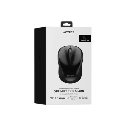 Mouse Acteck Optimize Trip Mi480 / Inalambrico / Receptor Usb / Laser / Click Silencioso / 1600 Dpi / Negro / Ac-934169
