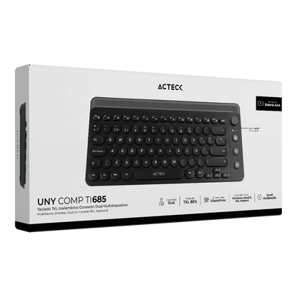 Teclado Acteck Uny Comp Ti685 / Inalambrico / Dual / Multidispositivo / Tkl / EspaÑol / Teclas Multimedia / Ranura Para Dispositivos / 88 Teclas / Negro / Ac-934183