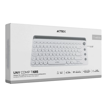 Teclado Acteck Uny Comp Ti685 / Inalambrico / Dual / Multidispositivo / Tkl / EspaÑol / 88 Teclas / Blanco  / Ac-934190
