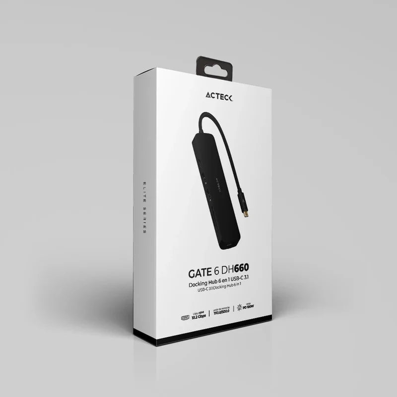 Hub Acteck Gate 6 Dh660 / Usb C / 5 Puertos / Usb C - 2x Usb A - Lector De Memorias - Hdmi / 15 Cm / Negro / Ac-934619