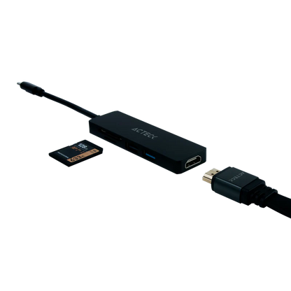 Hub Acteck Gate 5 Dh640 / Usb C / 4 Puertos / Usb A - Hdmi - Lector De Memorias / 10 Cm / Negro / Ac-934633