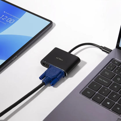 Adaptador Acteck Shift Plus Av420 / Usb C - Hdmi + Vga / 4k / 10 Cm / Negro / Ac-934657