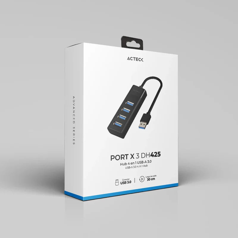 Hub Acteck Port X 3 Dh425 / Usb A / 4 Puertos Usb 3.0 / 30 Cm / Negro / Ac-934664