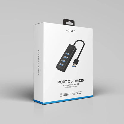 Hub Acteck Port X 3 Dh425 / Usb A / 4 Puertos Usb 3.0 / 30 Cm / Negro / Ac-934664
