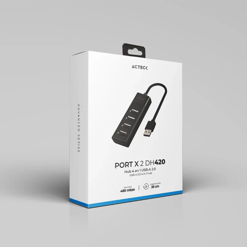 Hub Acteck Port X 2 Dh420 / Usb A / 4 Puertos Usb 2.0 / 30 Cm / Negro / Ac-934671