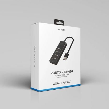 Hub Acteck Port X 2 Dh420 / Usb A / 4 Puertos Usb 2.0 / 30 Cm / Negro / Ac-934671