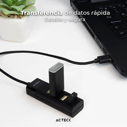 Hub Acteck Port X 2 Dh420 / Usb A / 4 Puertos Usb 2.0 / 30 Cm / Negro / Ac-934671