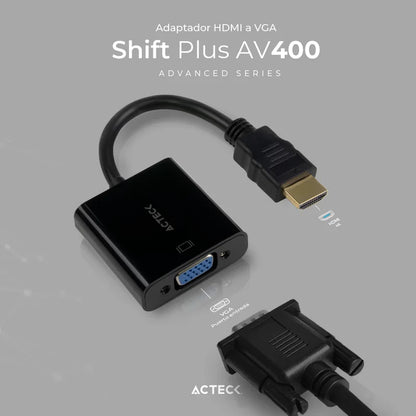 Adaptador Acteck Shift Plus Av400 / Hdmi A Vga / 20 Cm / 4k / Negro / Ac-934756