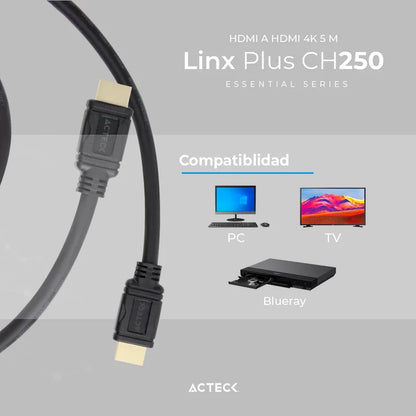 Cable Acteck Linx Plus Ch250 / Hdmi A Hdmi / 4k / 5 M / Negro / Ac-934787
