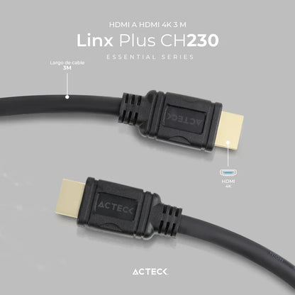 Cable Acteck Linux Plus Ch230 / Hdmi A Hdmi / 3 M / 4k / Negro / Ac-934794