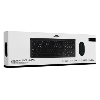 Kit Acteck Edge Mk675 / Teclado Y Mouse / Inalambrico / Receptor Usb / EspaÑol / 107 Teclas / Optico / 1600 Dpi / Negro / Ac-934954