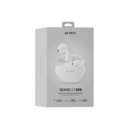 Audifonos Acteck Sense Ep230 / Inalambricos / Bluetooth / Control Tactil / Proteccion Ipx4 Contra Salpicaduras / Blanco / Ac-935111