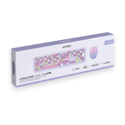 Kit 2 En 1 Teclado Y Mouse Inalambrico Creator Chic Mk47 / 110 Teclas / Membrana / Raton Optico / Usb 2.4 Ghz / 2 Botones + Scroll / Morado / Ac-935173