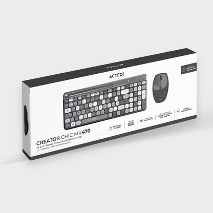Kit Acteck Creator Chic Mk470 / Teclado Y Mouse / Inalambrico / Receptor Usb / EspaÑol / Ranura Para Dispositivos / Multifuncion / 110 Teclas / Optico / 1600 Dpi / Negro Con Gris / Ac-935180