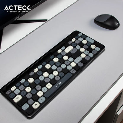 Kit Acteck Creator Chic Mk470 / Teclado Y Mouse / Inalambrico / Receptor Usb / EspaÑol / Ranura Para Dispositivos / Multifuncion / 110 Teclas / Optico / 1600 Dpi / Negro Con Gris / Ac-935180