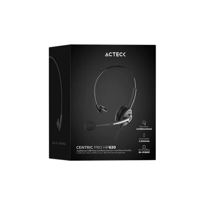 Audifonos Acteck Centric Pro Hn620 / Alambricos / Diadema Para Conferencia / Usb / Microfono Flexible / 4 Botones Controladores / Negro / Ac-935326