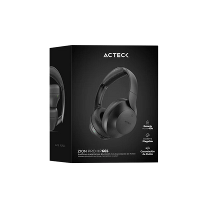 Audifonos Acteck Zion Pro Hp665 / Diadema Plegable / Inalambricos / Bluetooth / Cancelacion De Ruido / Bateria 40h / Negro / Ac-935340