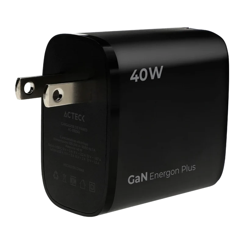Cargador De Pared Acteck Energon Plus Cp440 / 40 W / Carga Dp / Carga Rapida / Usb C Usb A / Garantia 1 AÑo / Negro / Ac-935562