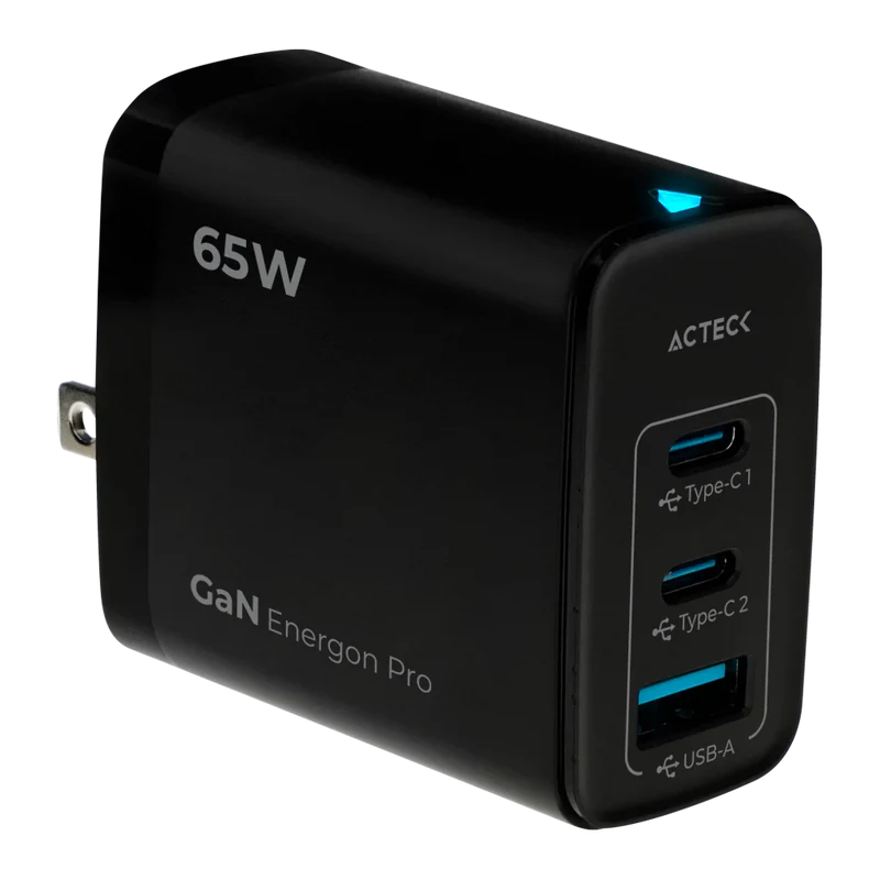 Cargador De Pared Acteck Energon Prime Cp65w / 65w / 2x Usb-c / 1x Usb A / Negro / Ac-935579