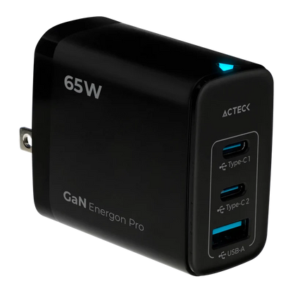 Cargador De Pared Acteck Energon Prime Cp65w / 65w / 2x Usb-c / 1x Usb A / Negro / Ac-935579