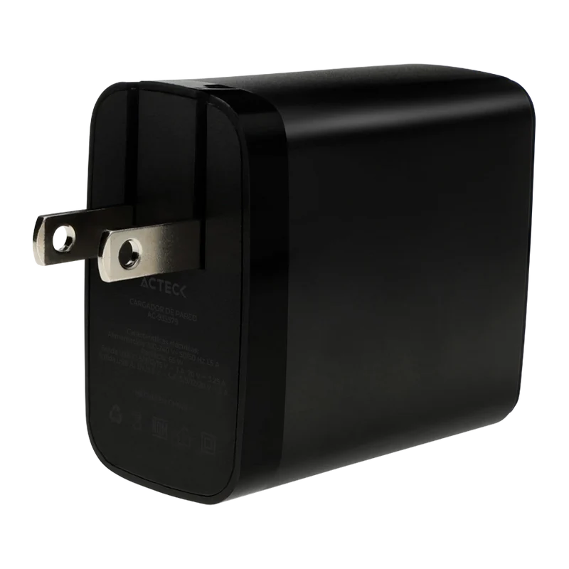 Cargador De Pared Acteck Energon Prime Cp65w / 65w / 2x Usb-c / 1x Usb A / Negro / Ac-935579