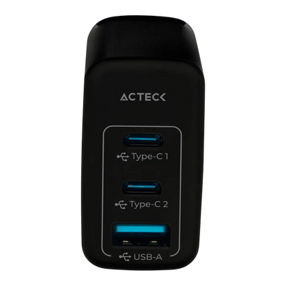 Cargador De Pared Acteck Energon Prime Cp65w / 65w / 2x Usb-c / 1x Usb A / Negro / Ac-935579