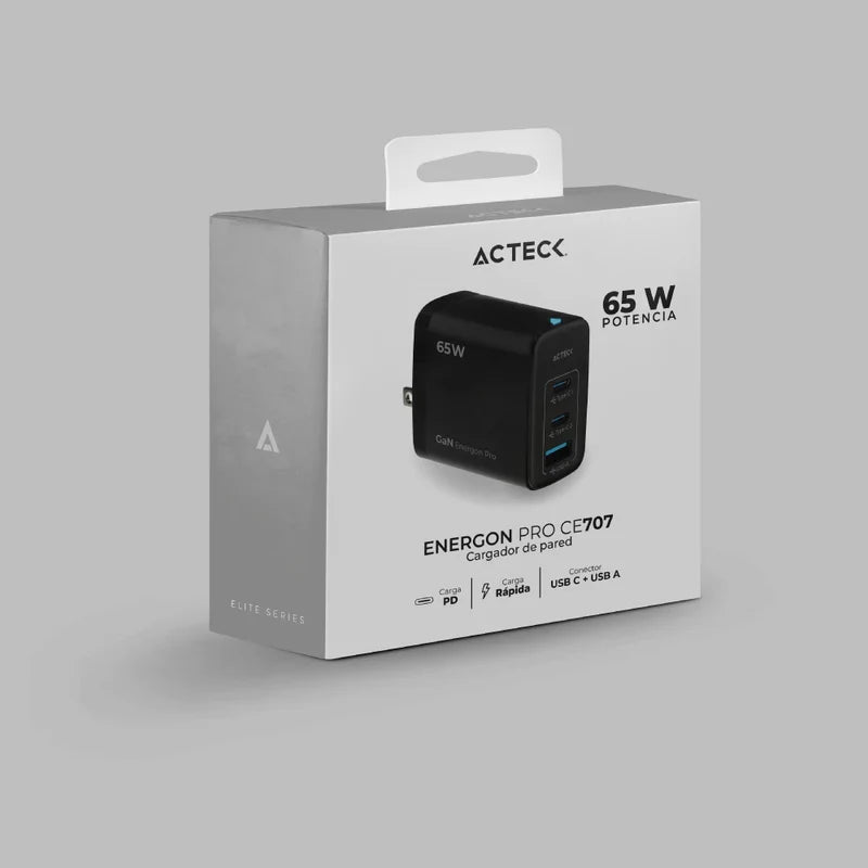 Cargador De Pared Acteck Energon Prime Cp65w / 65w / 2x Usb-c / 1x Usb A / Negro / Ac-935579